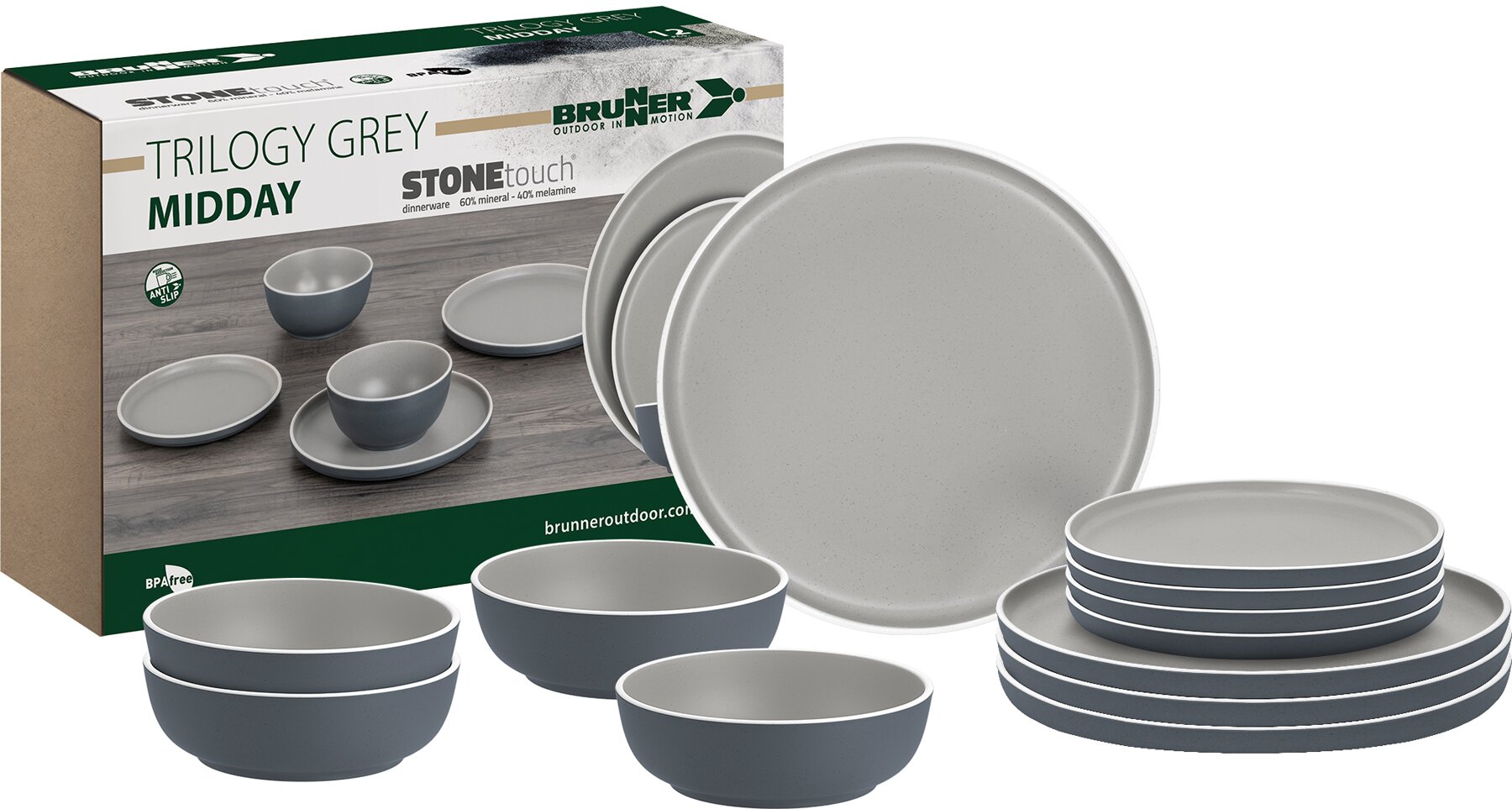 Brunner Zestaw zastawy stołowej Trilogy Grey, 12 szt