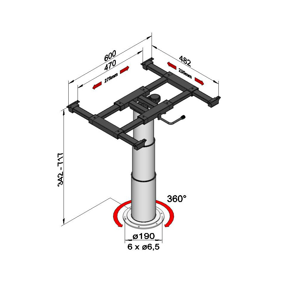 Ilse Jednosłupkowa rama stołu z mechanizmem obracania i przesuwania