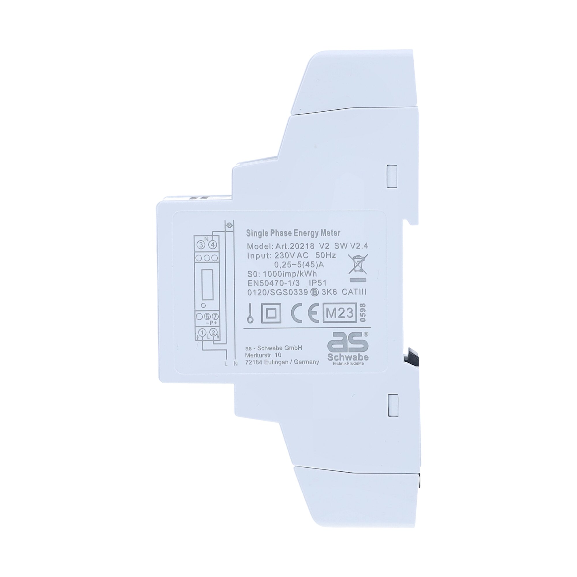 AS Schwabe Licznik energii prądu przemiennego montowany na szynie DIN, 230 V, jednofazowy