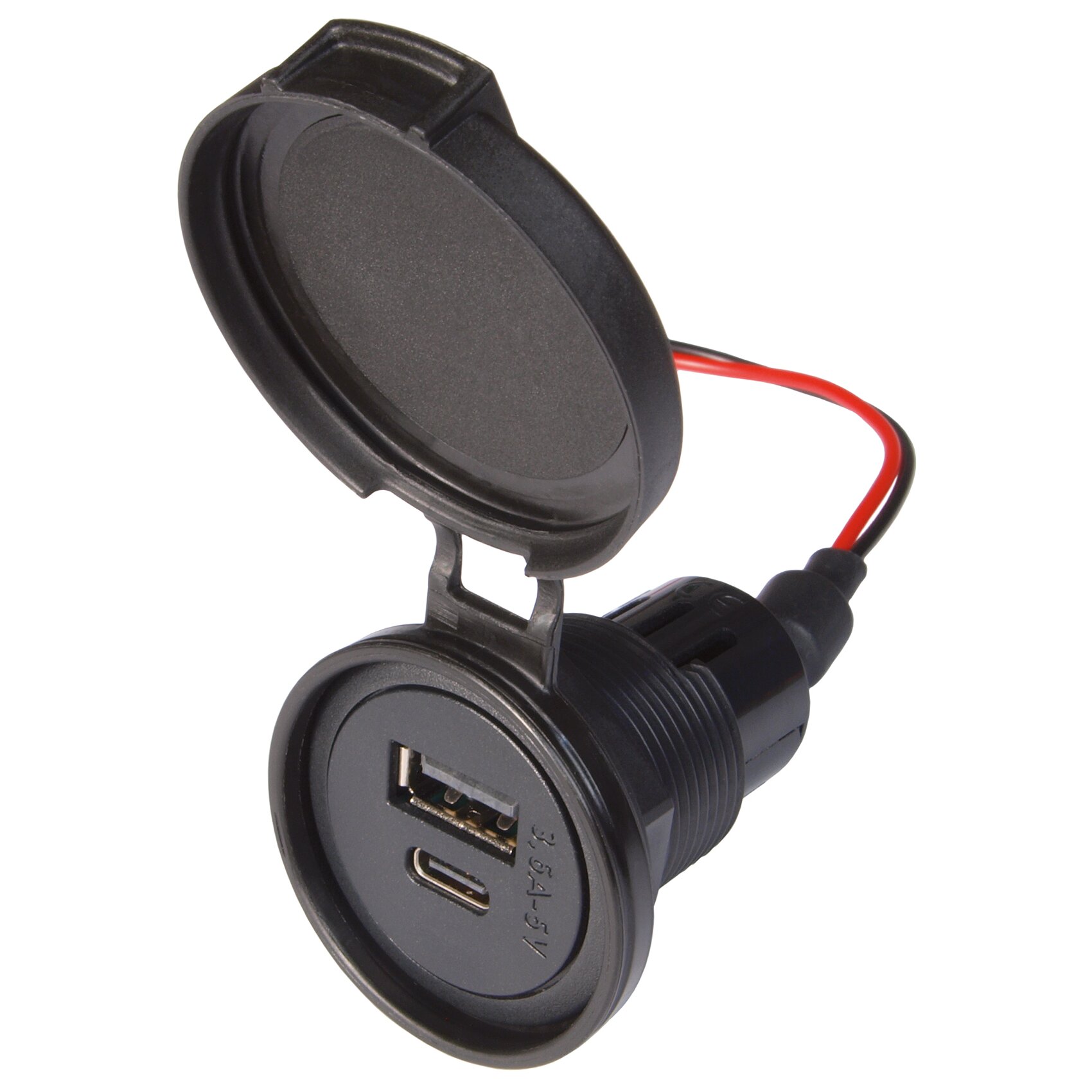 Pro Car Podwójne gniazdo zasilania USB-C/A z pokrywką IP54, bez płyty montażowej