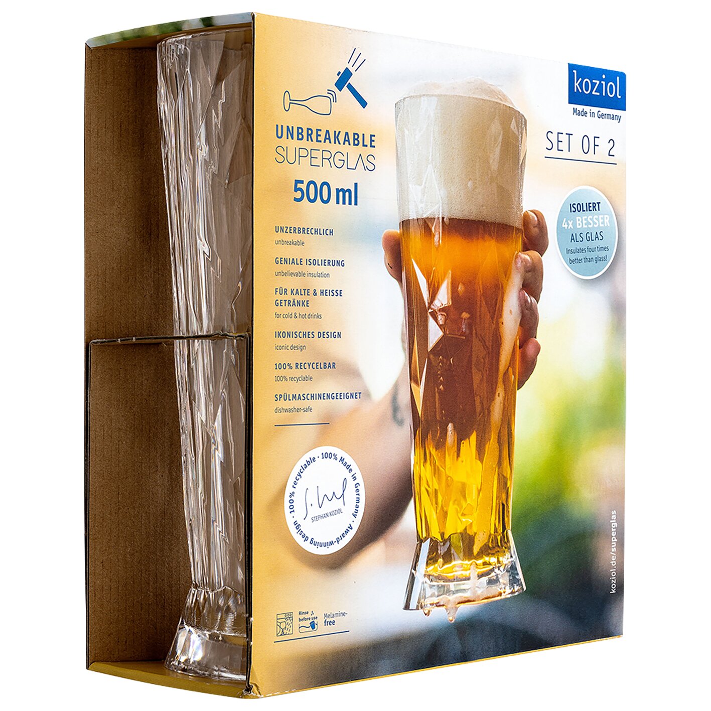 koziol Szklanki Super Glass CLUB, Szklanki do piwa pszenicznego