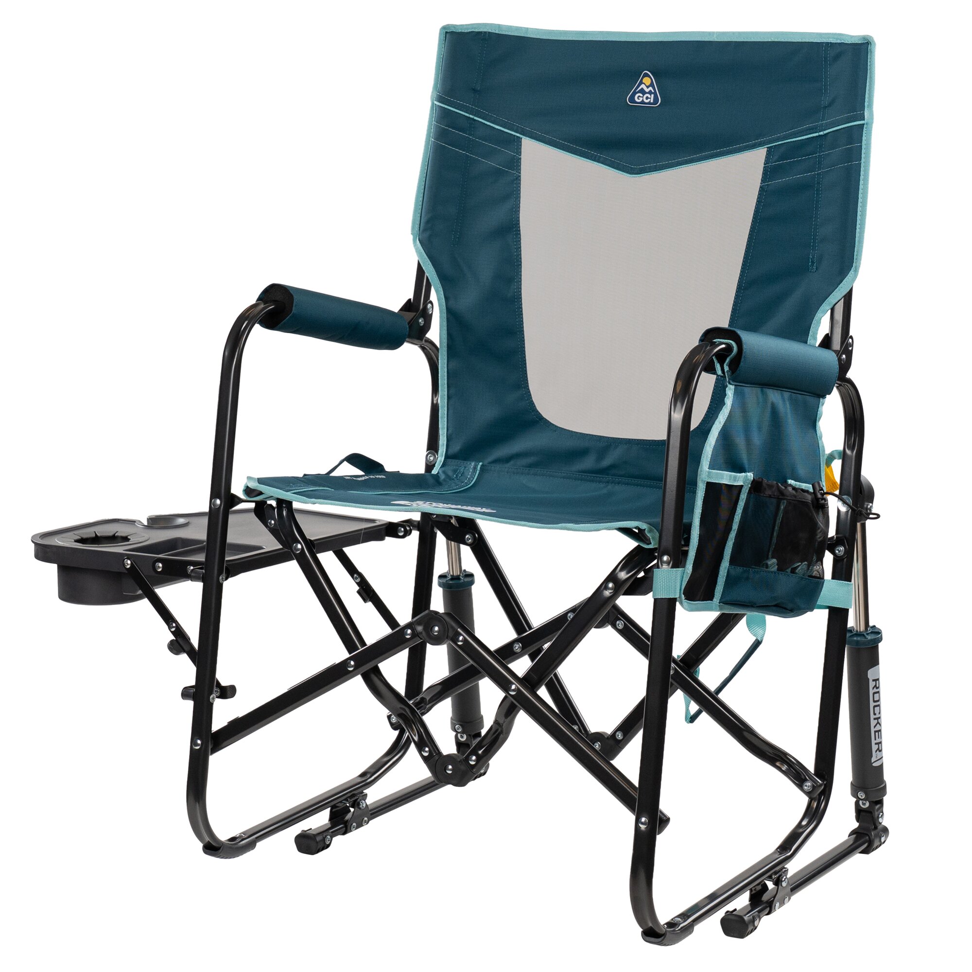 GCI Outdoor Fotel bujany Stowaway Rocker™ ze stołem, niebieski