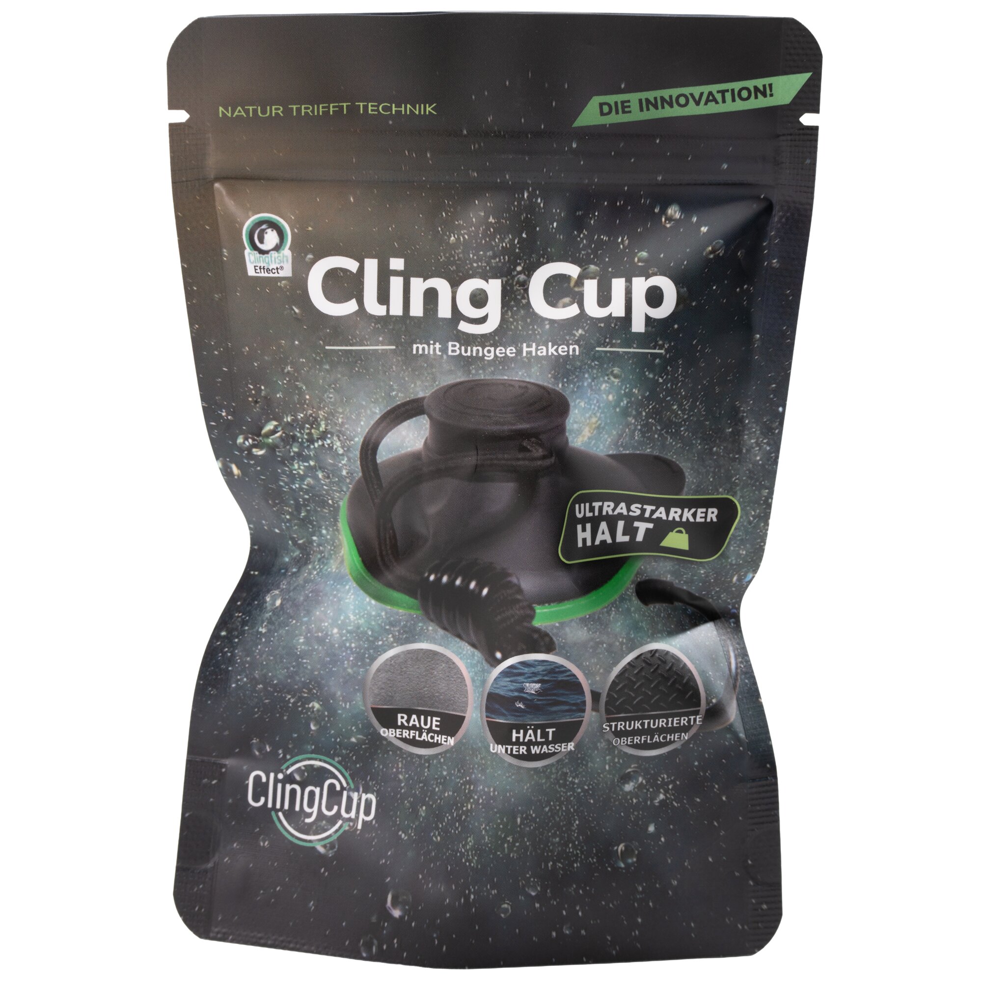 ClingCup Przyssawka ClingCup z haczykiem na bungee, zielona