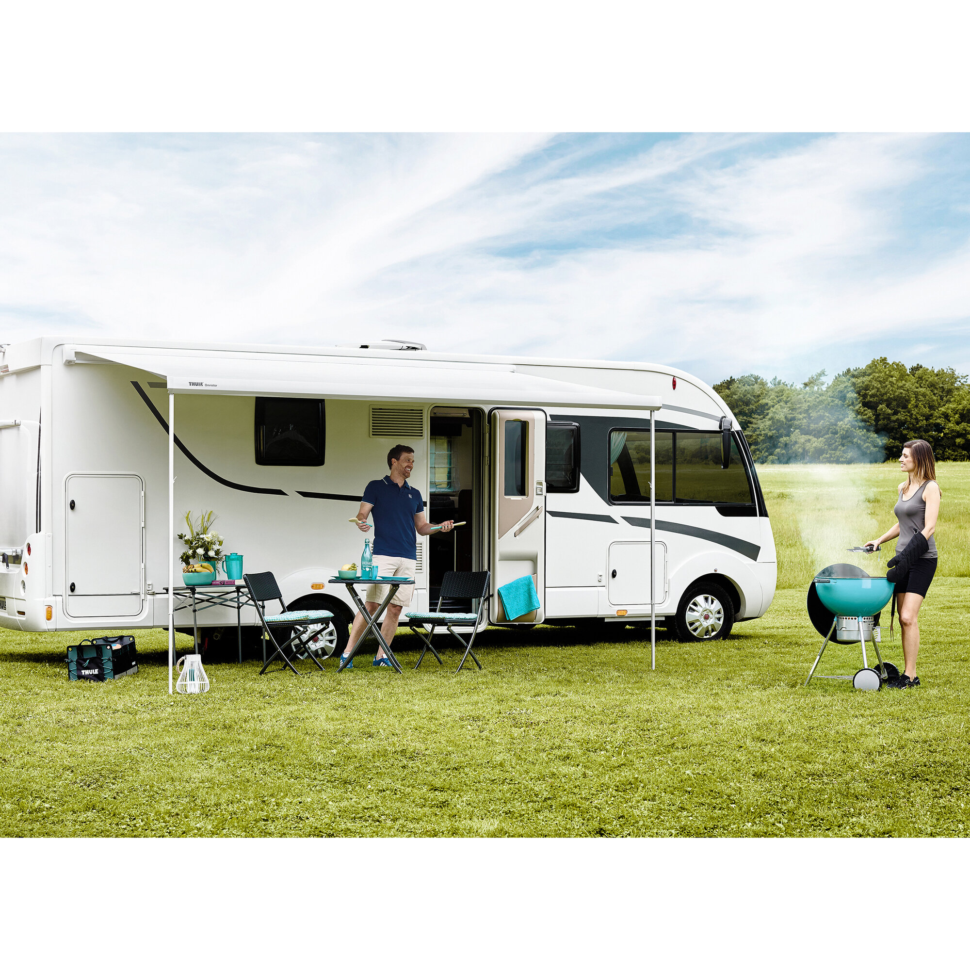 Thule Markiza Thule Omnistor 5200, biała, 4,50 m, szafirowo-niebieska